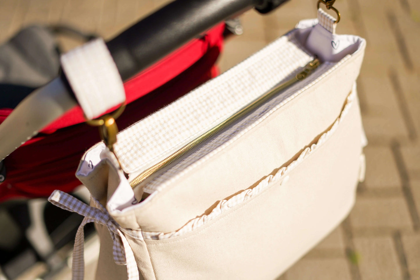 Bolso de carro hecho a mano con detalles vichy