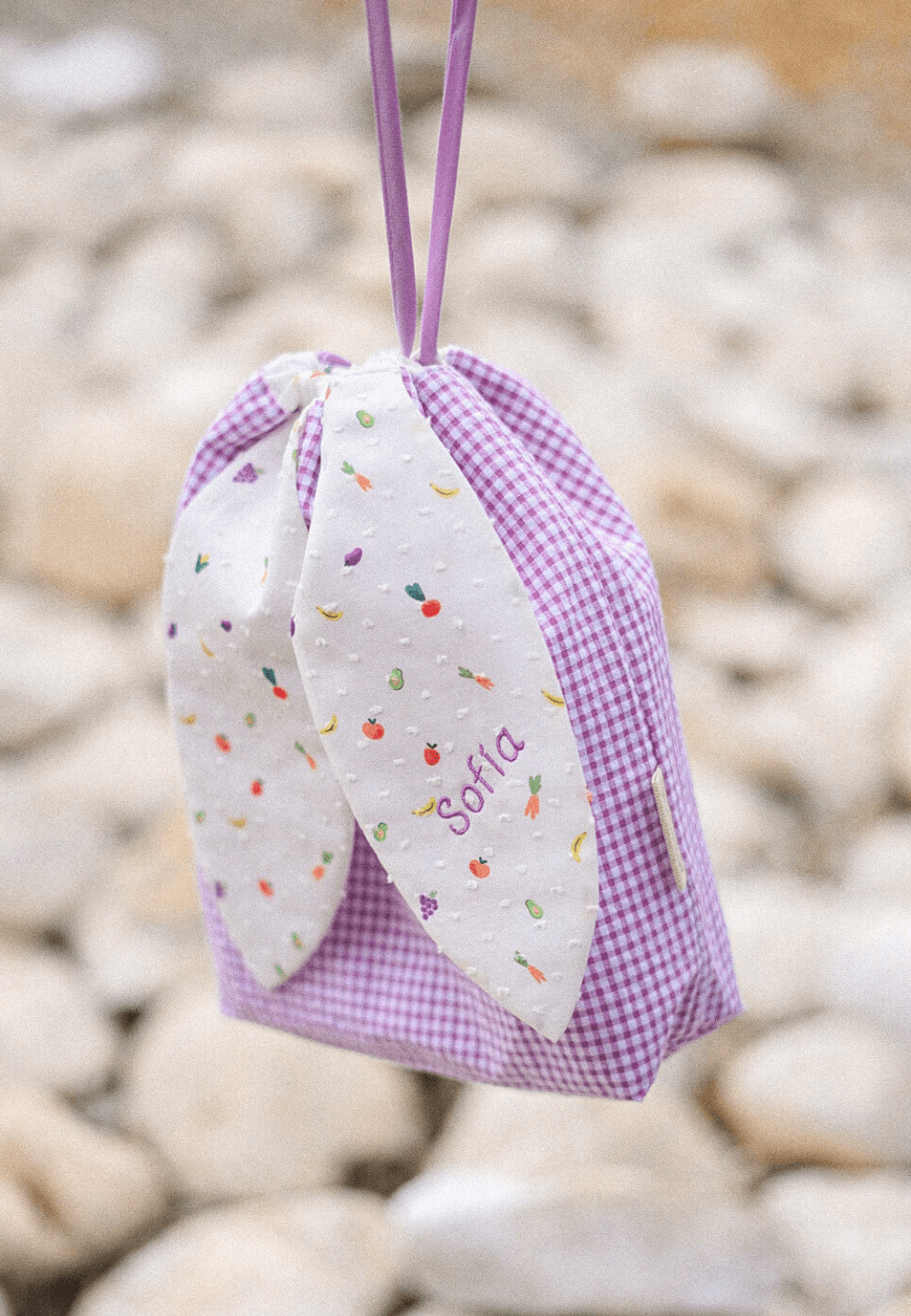 Bolsa de merienda personalizada Vichy y frutas