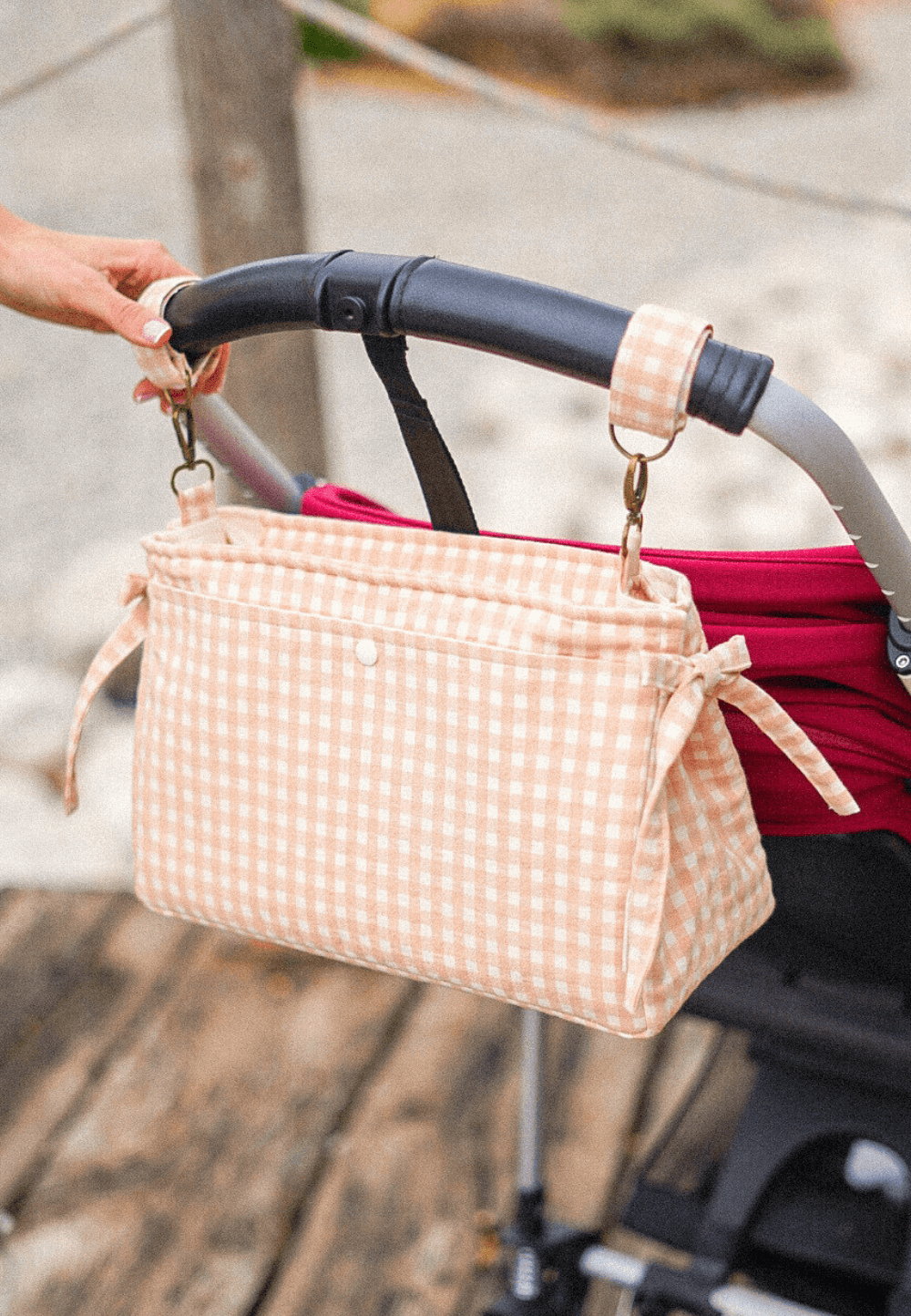 Bolso de carro y funda para silla de paseo a juego Apricot Vichy