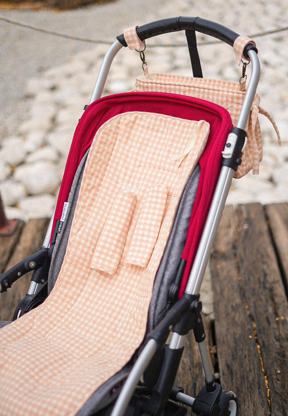 Bolso de carro y funda para silla de paseo a juego Apricot Vichy