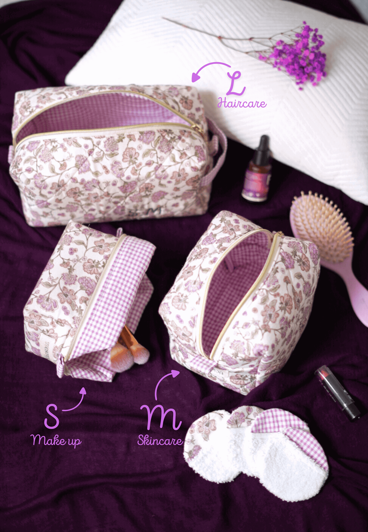 set de viaje neceseres mujer original lila