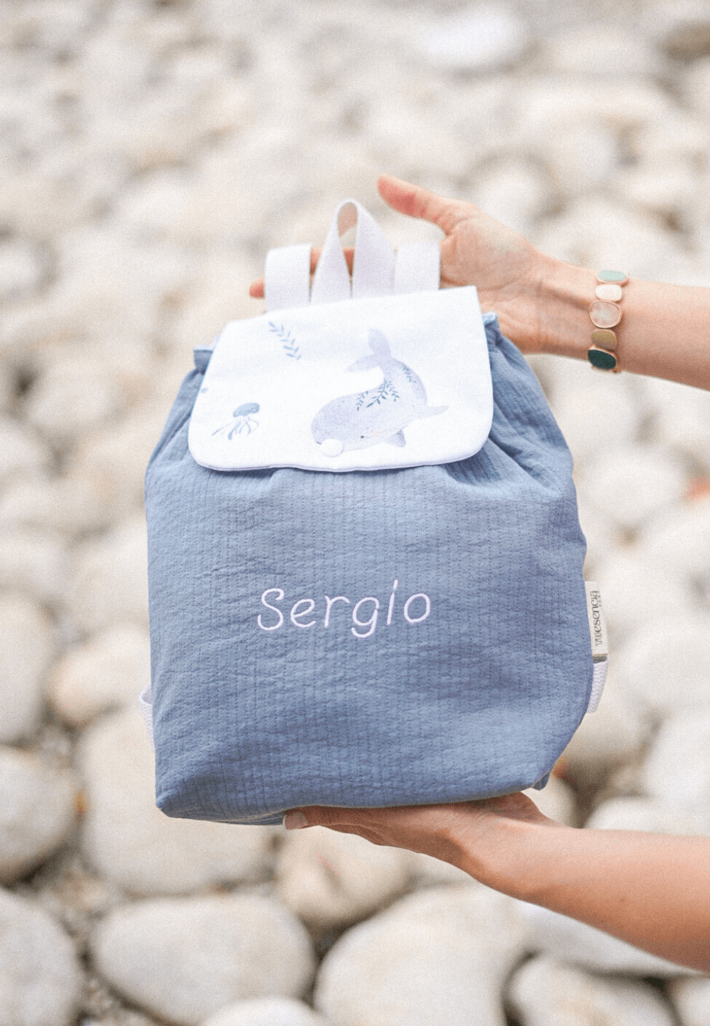Mochila de tela para bebé de ballenas