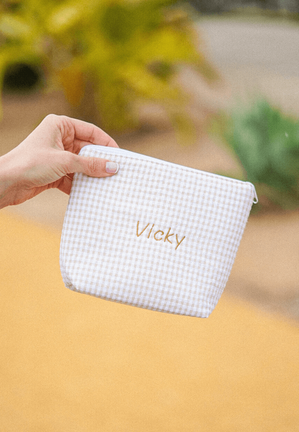 Neceser de bolso pequeño con iniciales bordadas personalizado