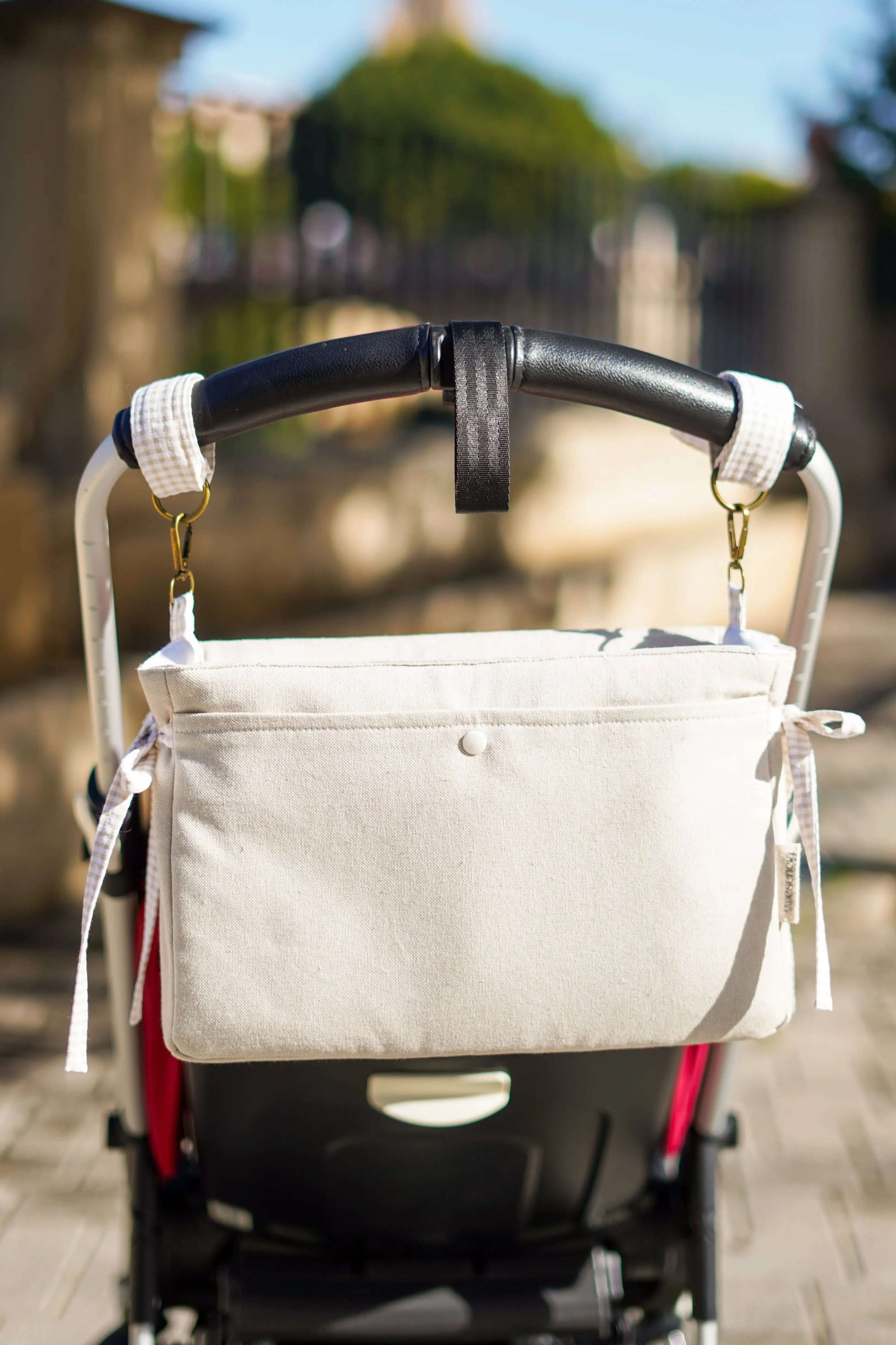 Bolso de carro compact pequeño con detalles vichy beige