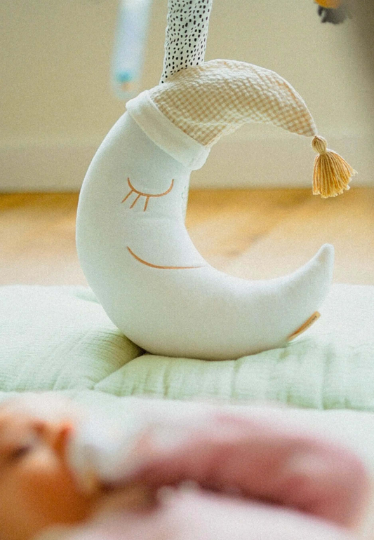 cojín infantil de luna con capuchón