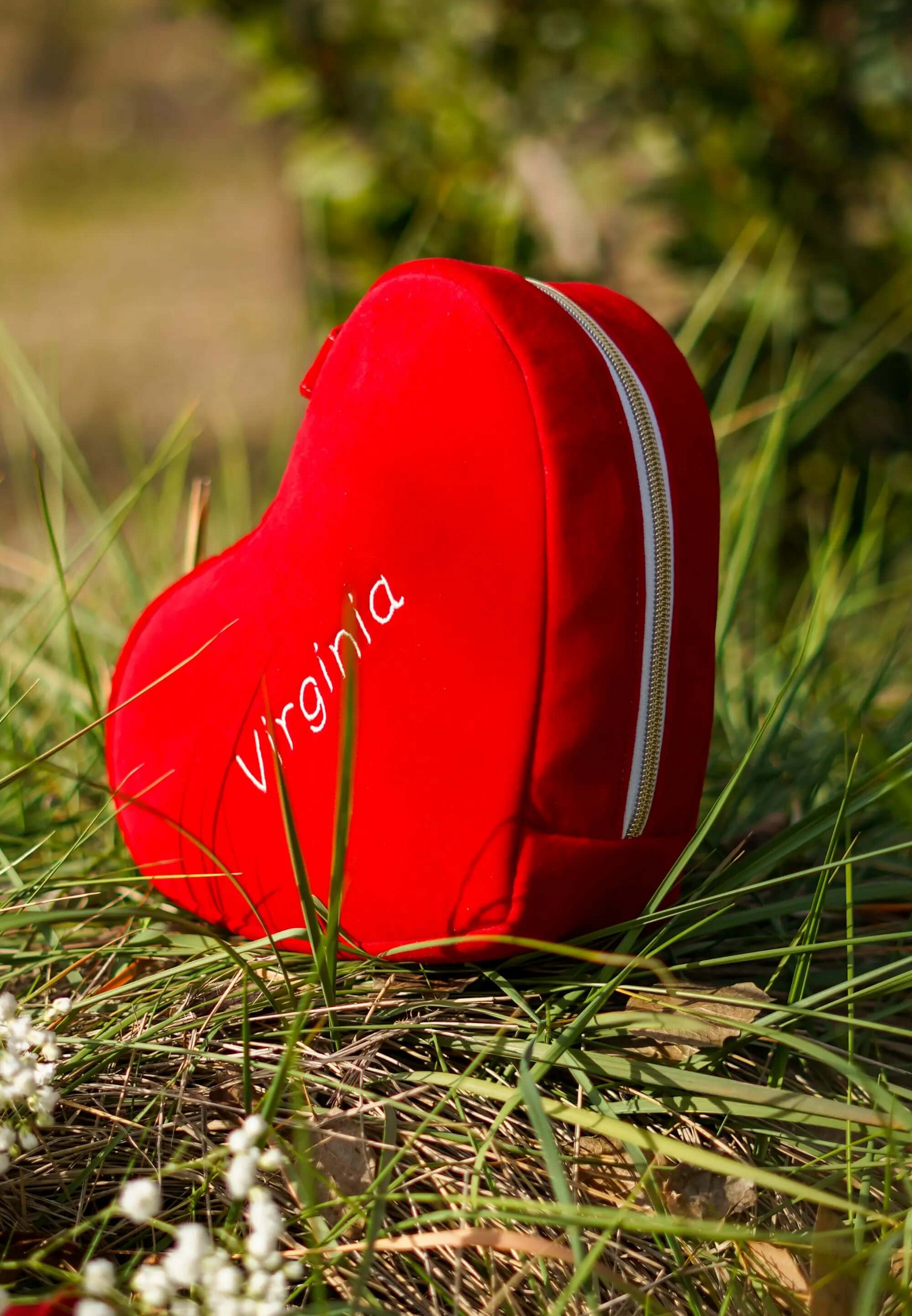 Neceser rojo de corazón personalizable nombre o iniciales bordadas