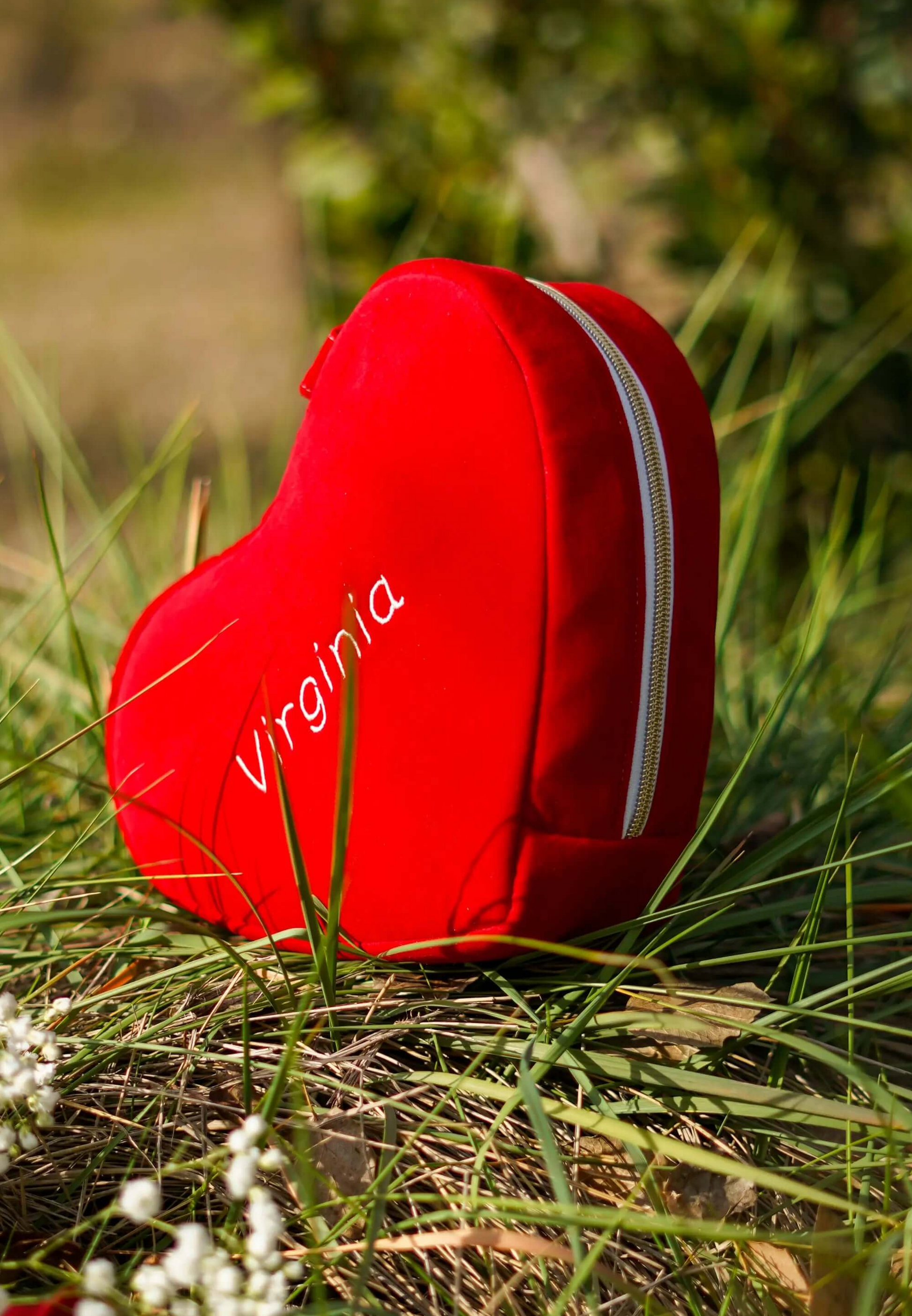 Neceser rojo de corazón personalizable nombre o iniciales bordadas