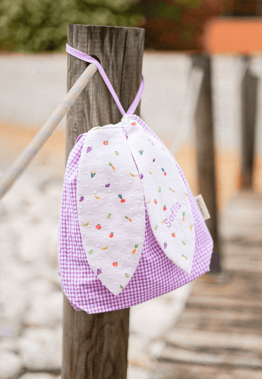 Bolsa de merienda personalizada Vichy y frutas