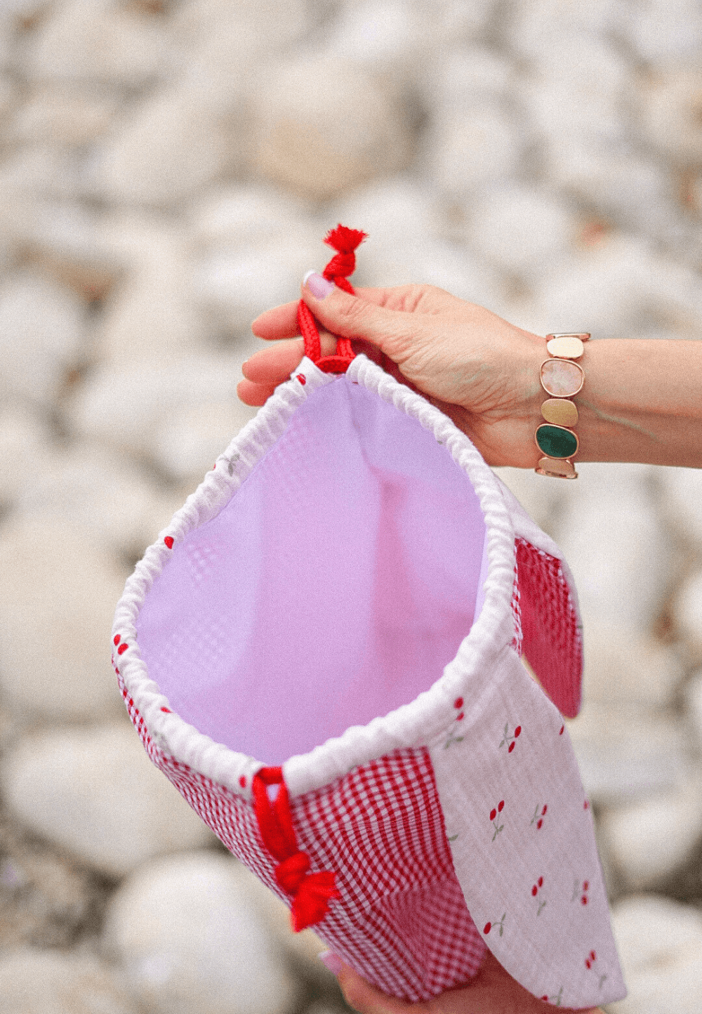 Bolsa de merienda impermeable con cierre de cuerdas roja para bebé almuerzo y merienda, cole y guarde