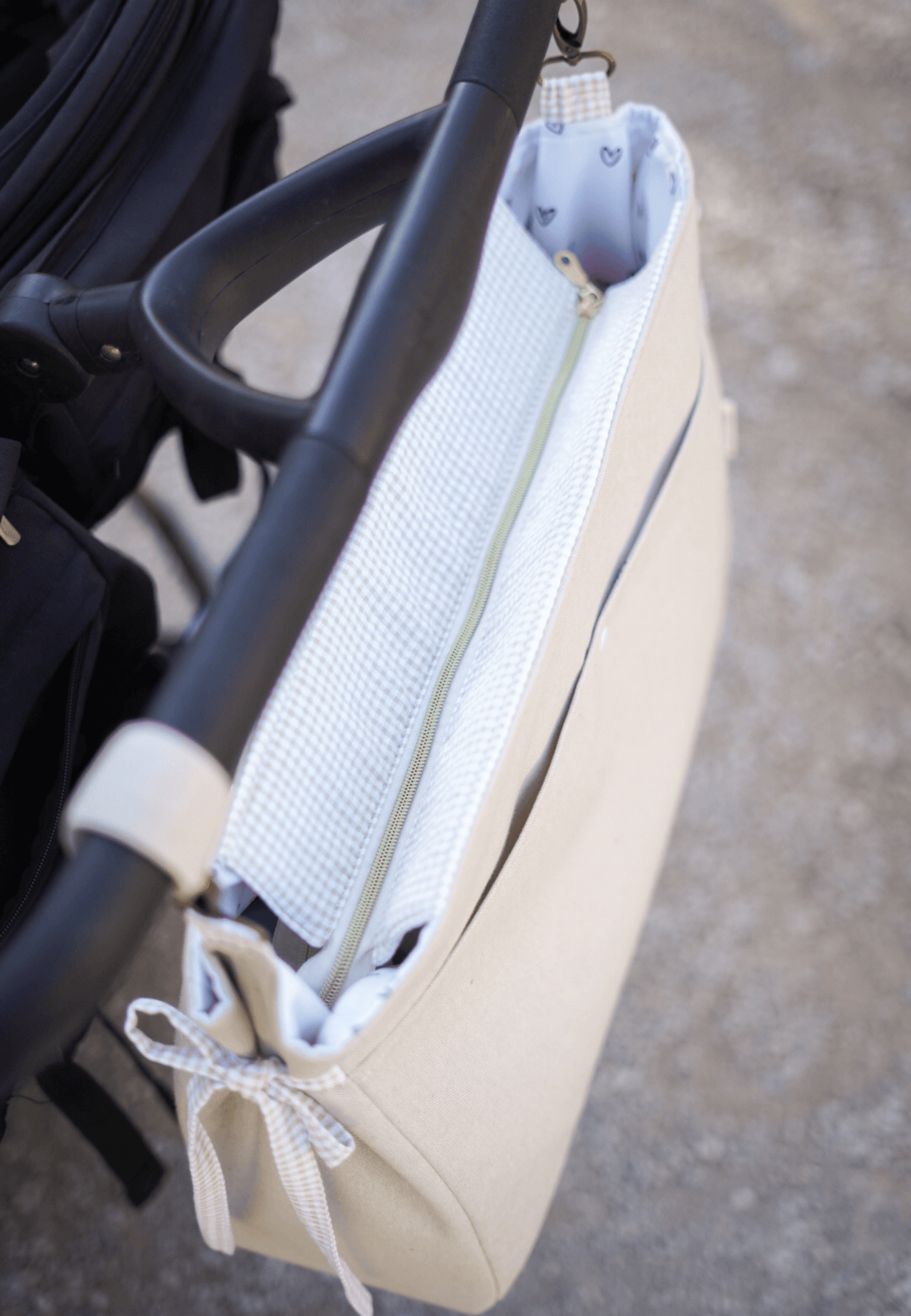 bolso para carro gemelar con vichy