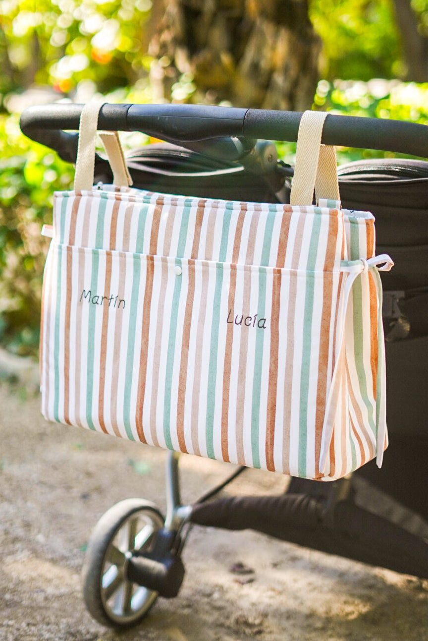 Bolso de carro gemelar Riviera Stripe · Personalizado · Capacidad XL