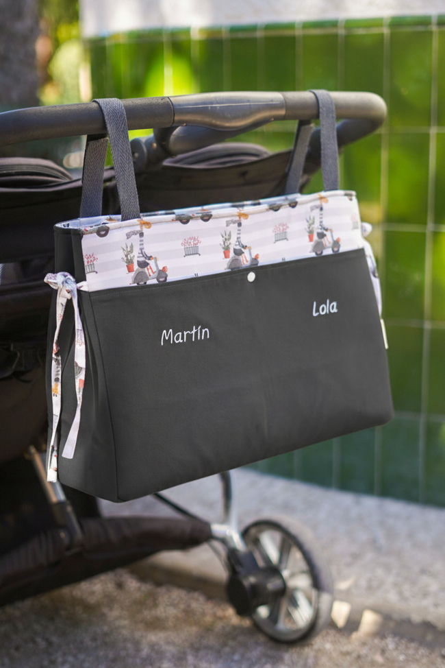 bolso gemelar de carro gris personalizado