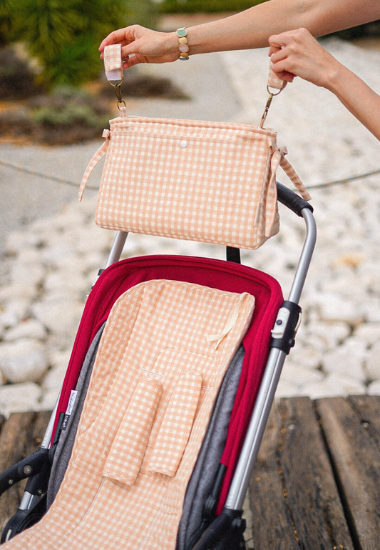 Bolso de carro y funda para silla de paseo a juego Apricot Vichy