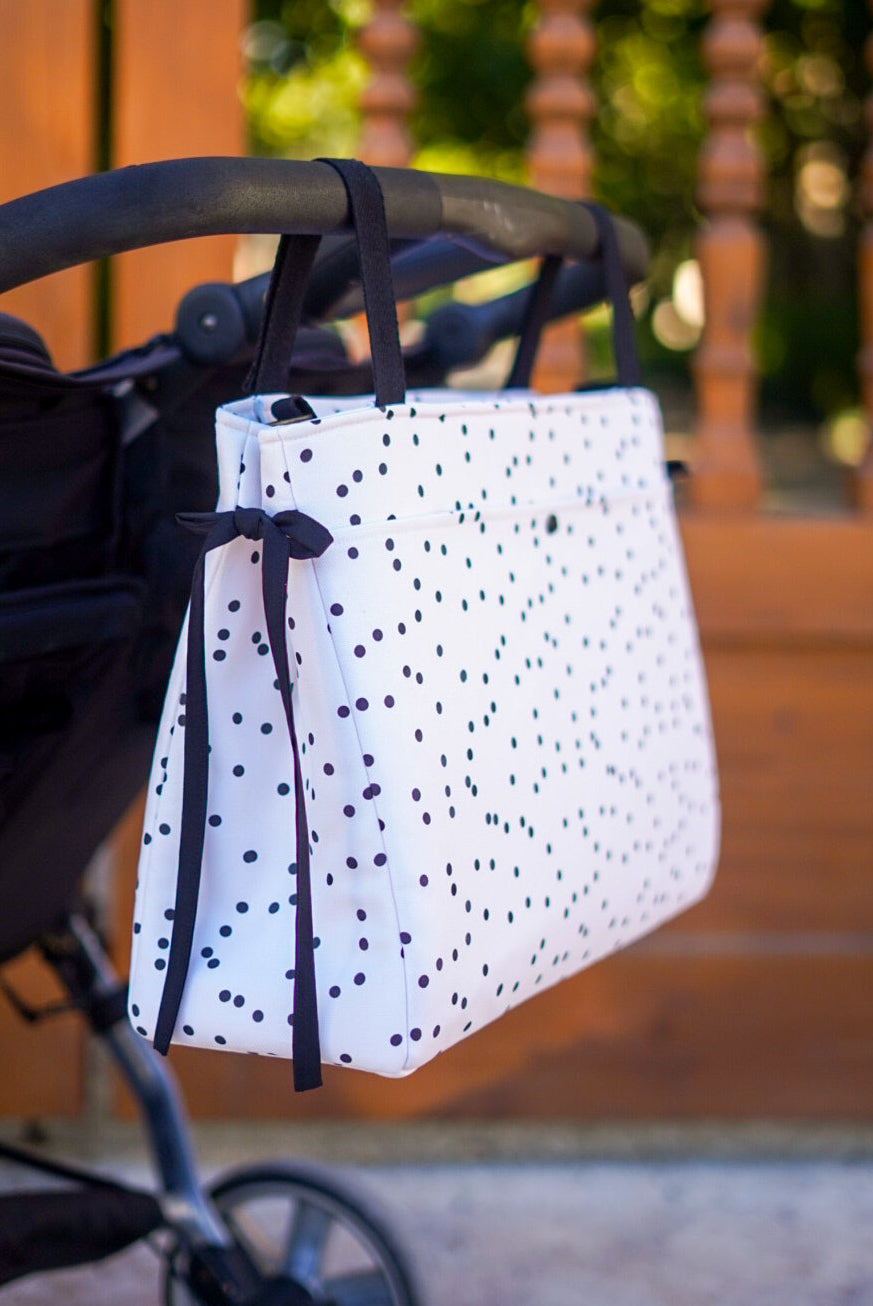 bolso de carro gemelos blanco y negro puntos polka dots