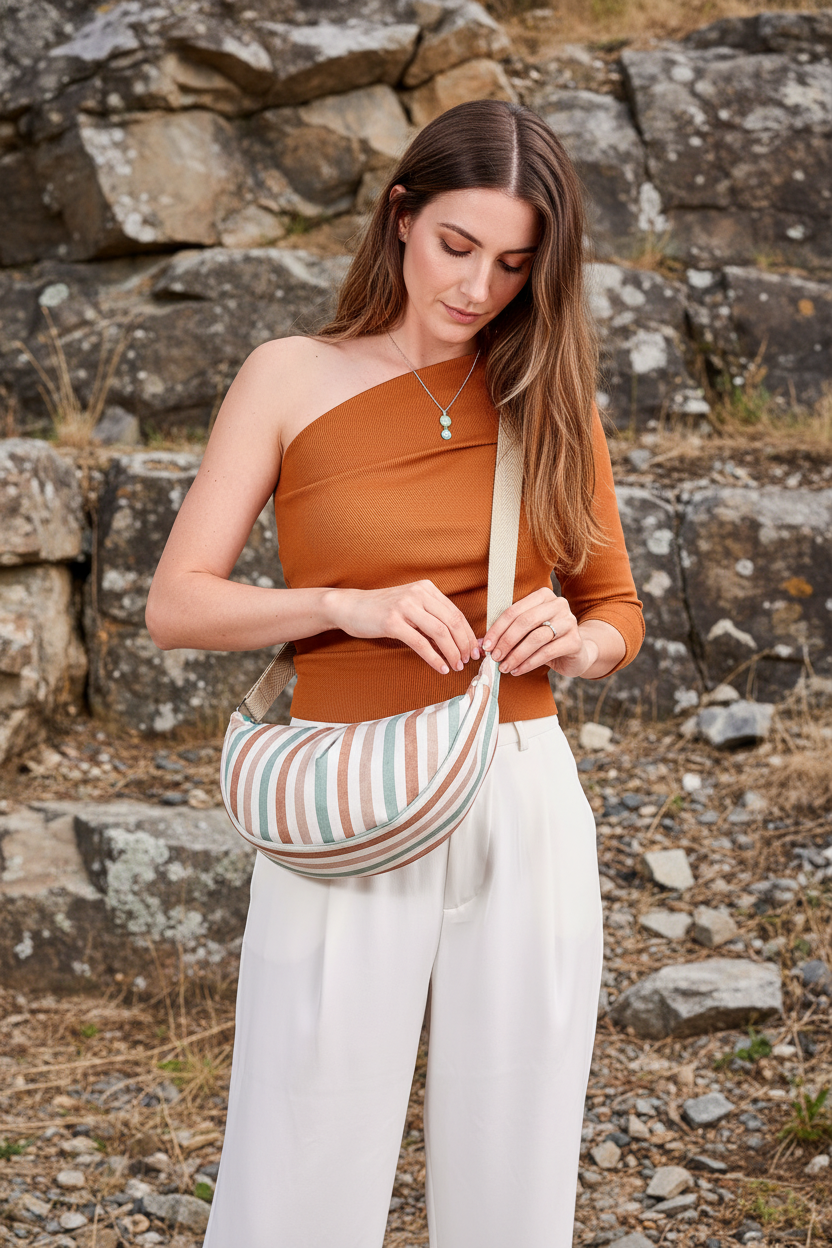 Bolso Luna Riviera Stripe · Modelo Luna bandolera