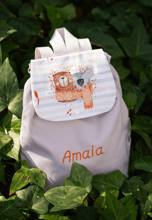mochila personalizada de oso y koala con nombre del bebe bordado