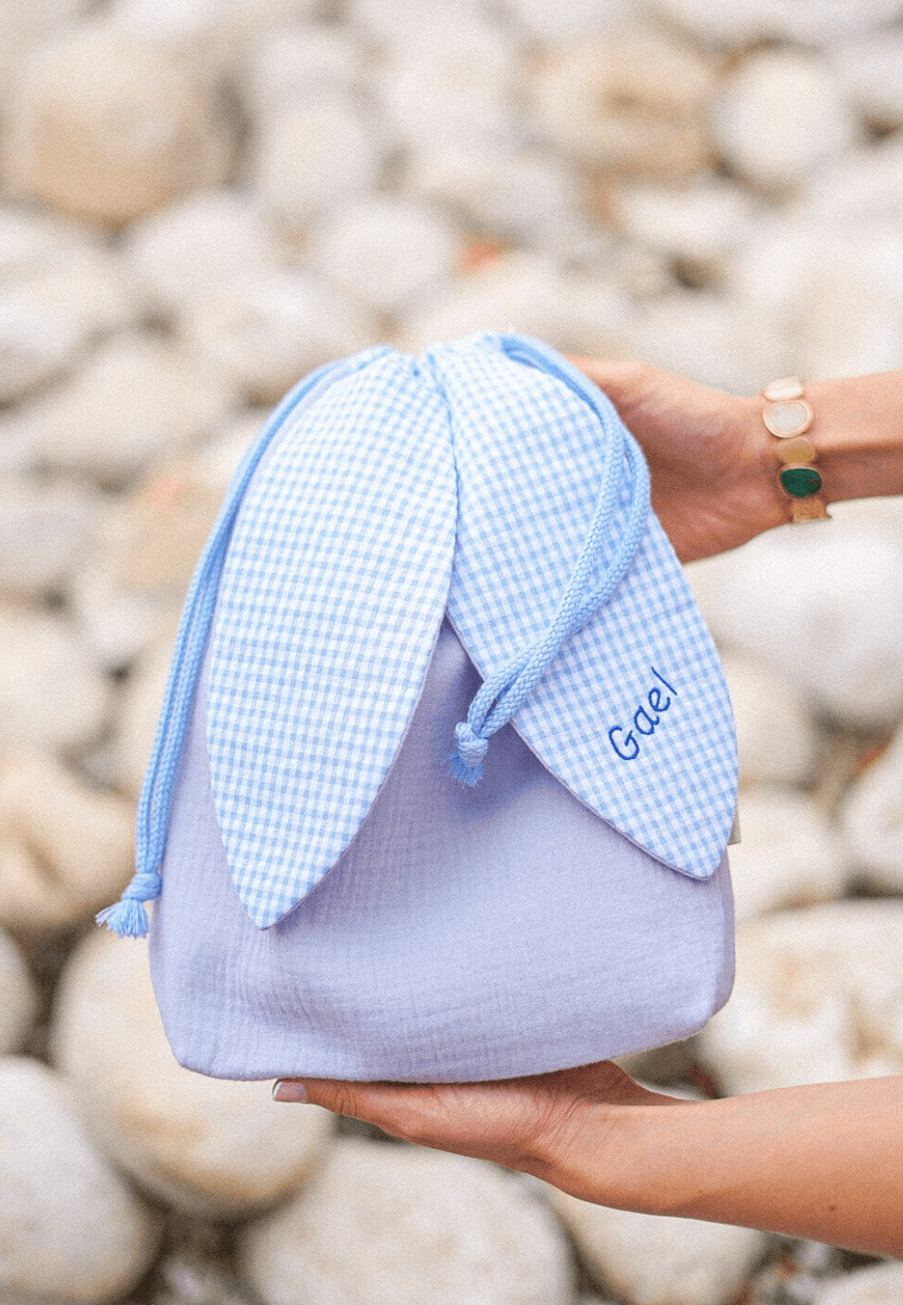 Bolsa de merienda personalizada Azul vichy