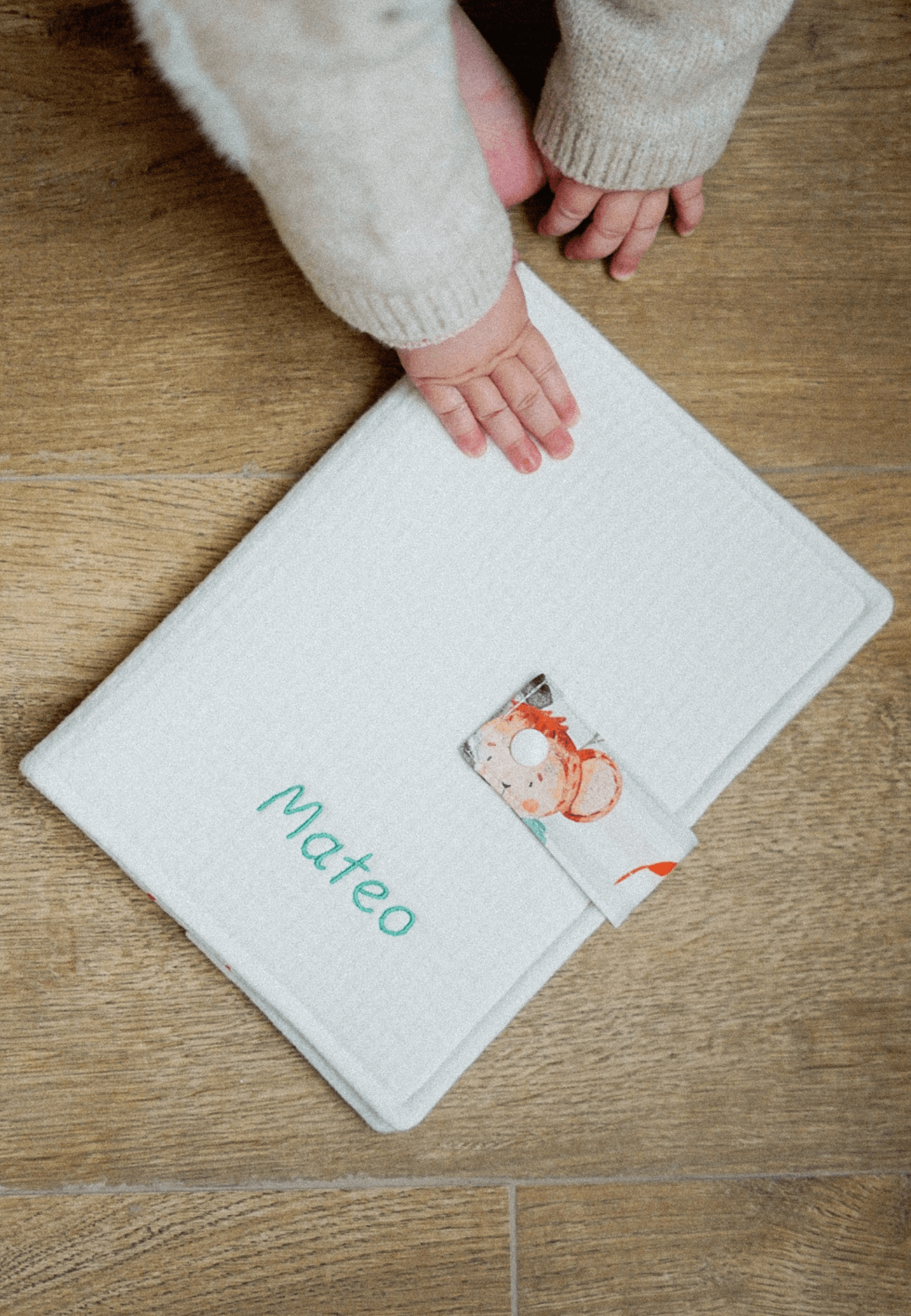 porta documentos niño personalizado con nombre bordado de animalitos