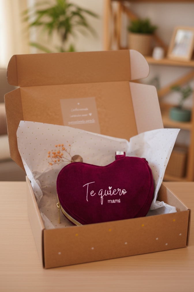 regalo original te quiero mama bordado y personalizado neceser corazon terciopelo