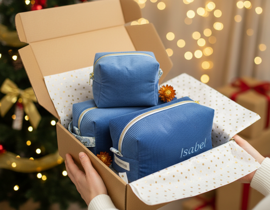 Set de 3 neceseres de viaje Blue Corduroy · Edición Regalo de Navidad
