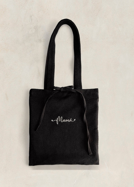 tote bag negra bordada personalizada 